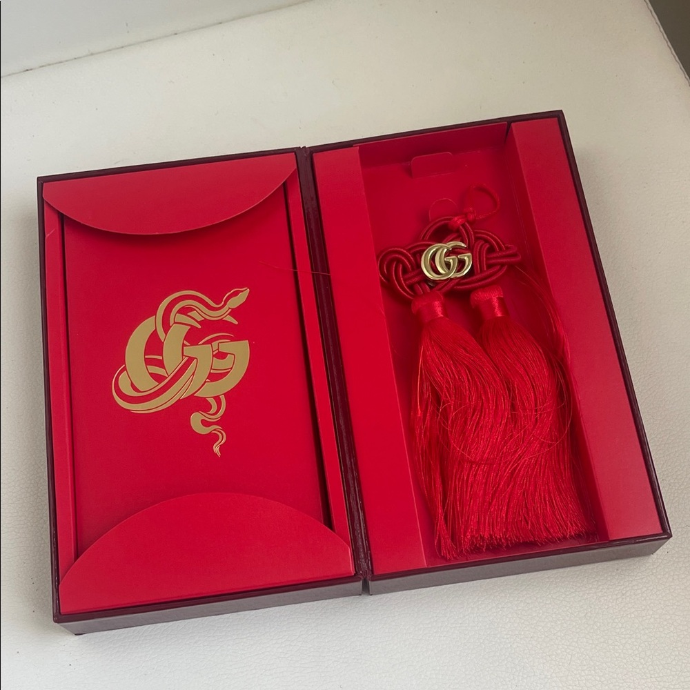 Gucci Red Double Tassel Charm with Gold GG and 20 Envelopes from 2025